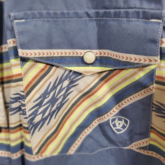 Ariat Retro Fit Mens Shirt XXL Striped Aztec w/ Pearl Snap Buttons Southwestern - Picture 14 of 16